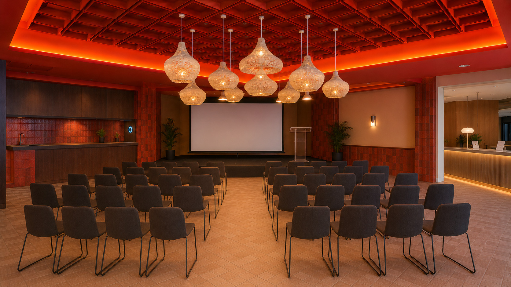 Auditorio de hotel con soluciones de iluminación y acústica